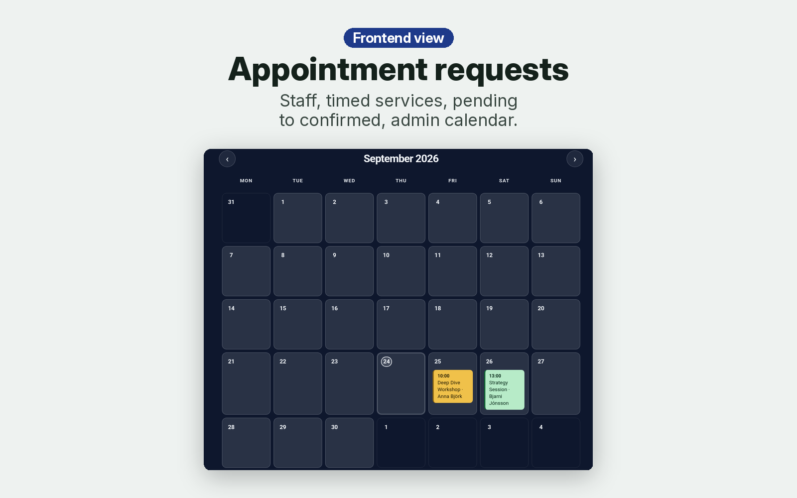 Service Booking Lite frontend – appointment request calendar