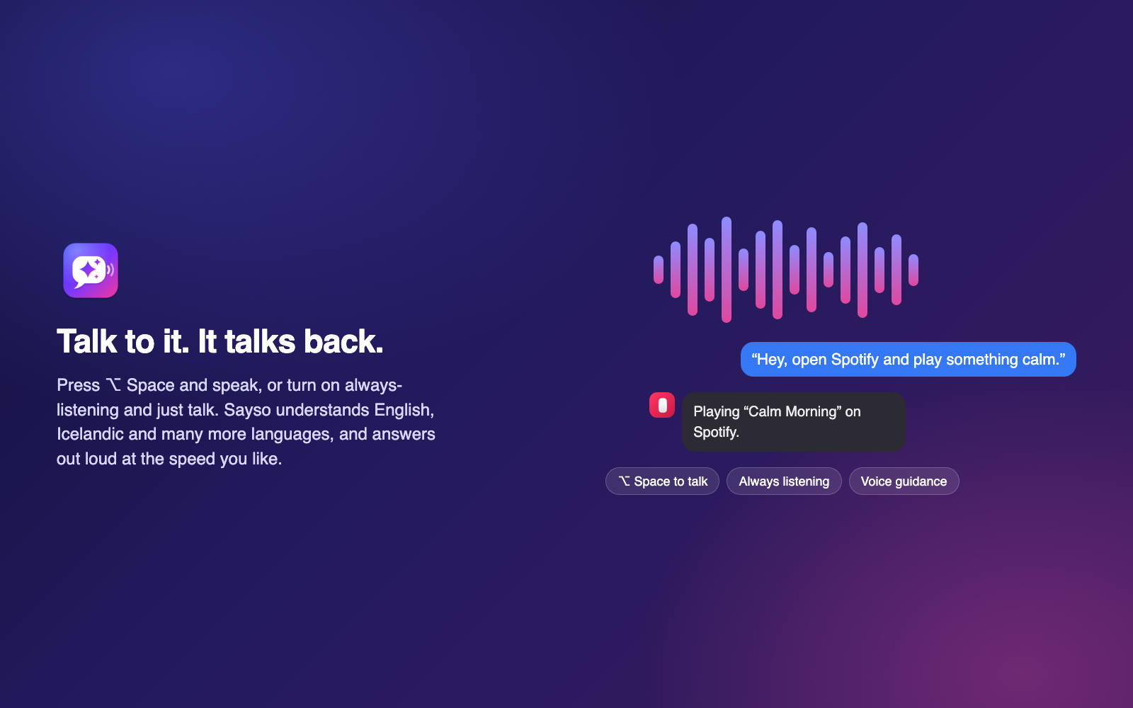 Talking to Sayso with voice