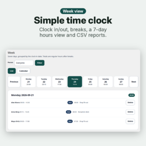 Timecard Lite – 7-day hours week view